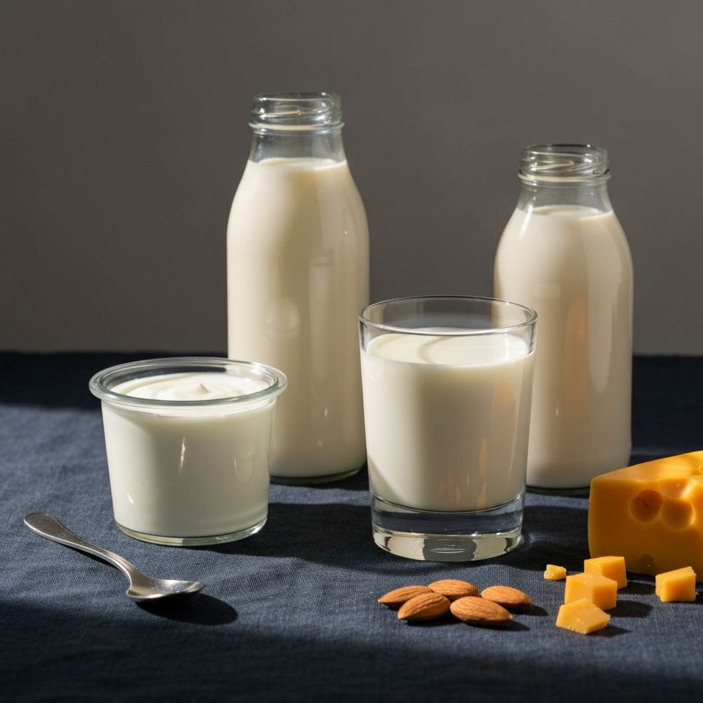 Dairy and plant-based alternatives including yogurt, milk, almond milk and cheese