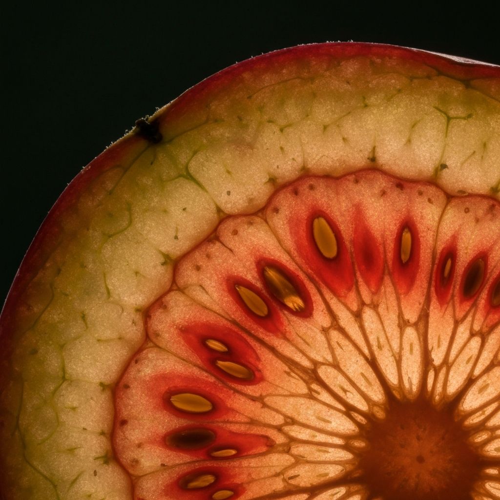 Macro cross-section of a fresh fruit showing detailed natural cellular structure and texture